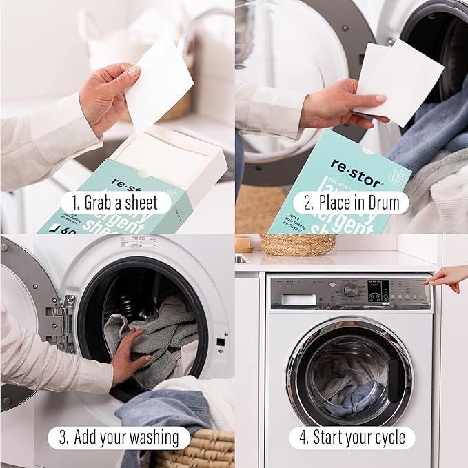 restor Laundry Detergent Sheets Fresh Linen 180 Loads | Eco Friendly Plastic - Image 5