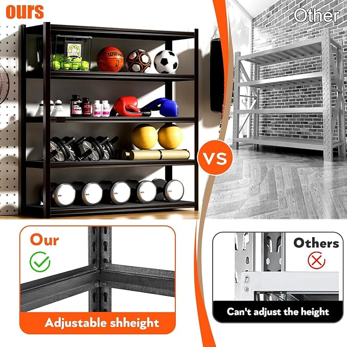 72" H Garage Shelving 2000LBS Heavy Duty Storage Shelves Adjustable 5 Tier - Image 5
