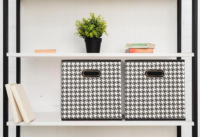 Household Essentials Fabric Storage Bins 6 Piece Set, Houndstooth White and - Image 6