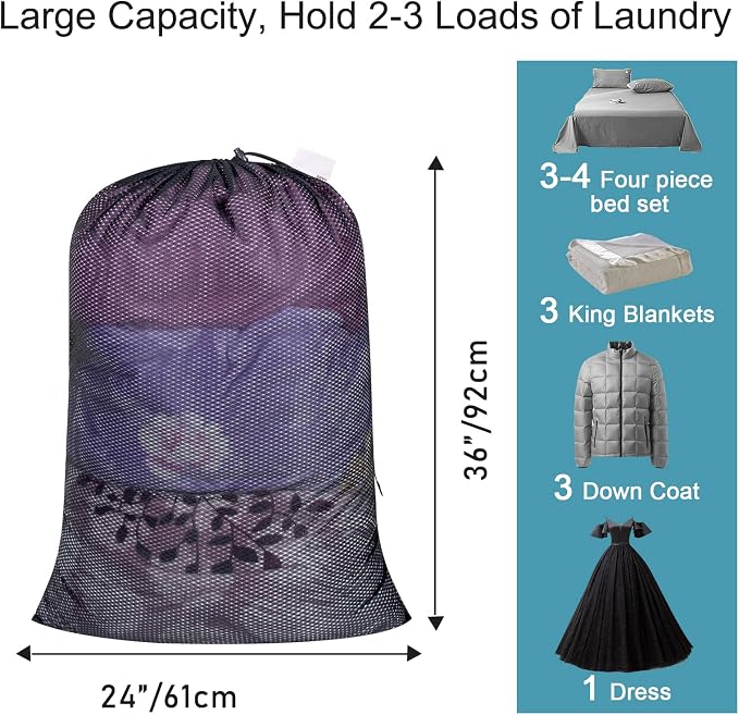 Polecasa Diamond Mesh Laundry Bags, 24 x 36 inches Heavy Duty Mesh Laundry Bag - Image 2