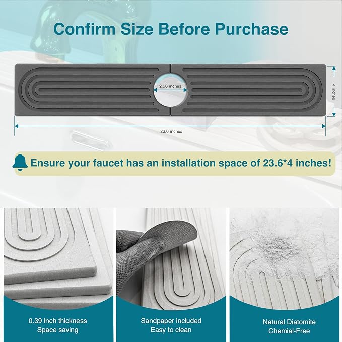 Stone Drying Mat for Kitchen Counter, Faucet Mat for Kitchen Sink, Diatomite - Image 5