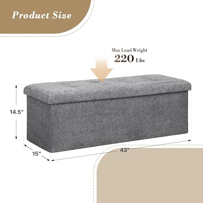 Athena Collection 43" Storage Ottoman Bench Folding Bench - Image 3
