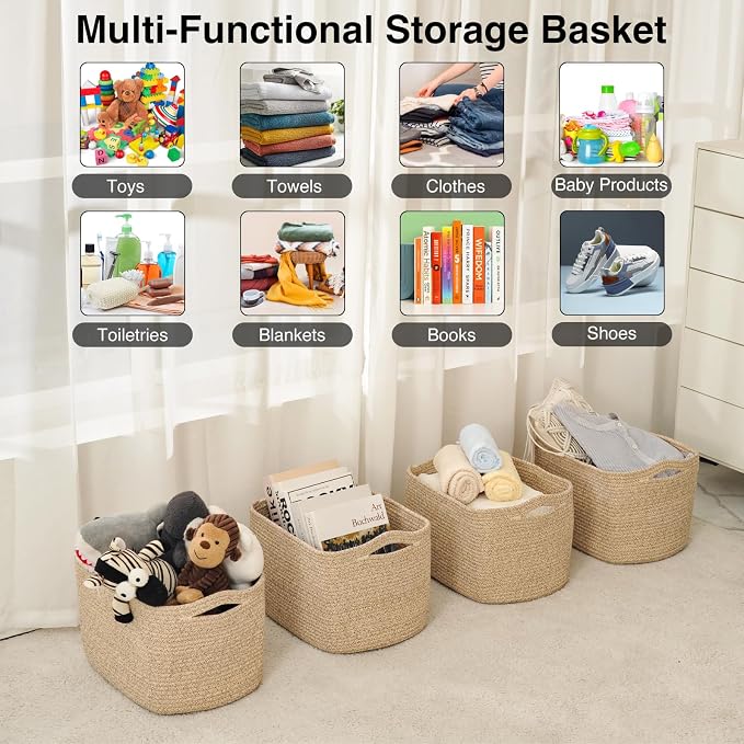 Storage Baskets for Organizing & Shelves, Woven Cotton Rope Organization Bins - Image 4