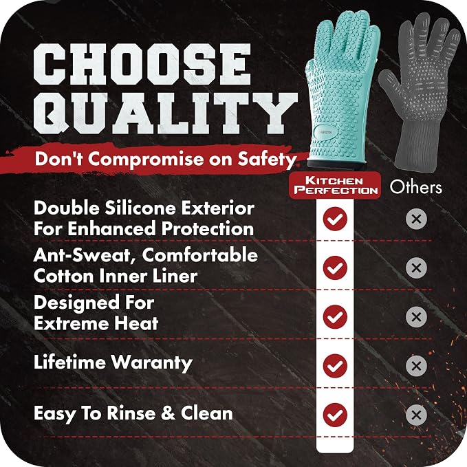 KITCHEN PERFECTION XL Silicone Smoker Oven Gloves -Extreme Heat Resistant BBQ - Image 8