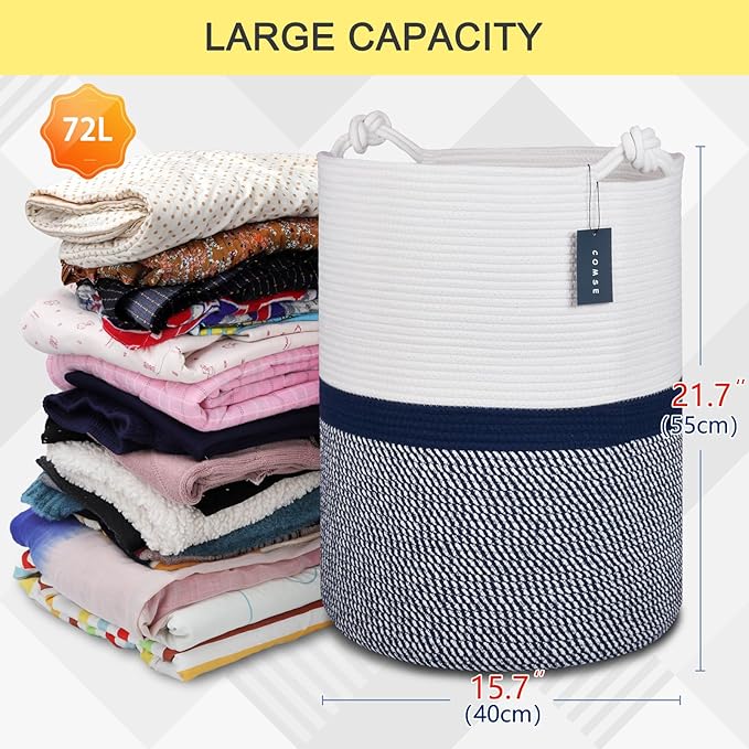 COMSE Extra Large Blanket Basket, Tall Woven Storage Basket, Nursery Hamper - Image 3