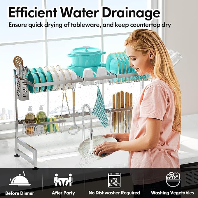 MAJALiS Over Sink Dish Drainer Drying Rack, 2 Tier Stainless Steel Dish Rack - Image 7