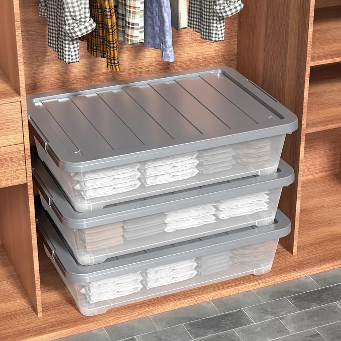 Readsky 3 Packs Large Clear Wheeled Latching Box, 40 L Plastic Underbed Storage - Image 6