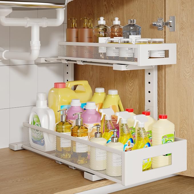 1 Pack 19IN Depth Under Sink Storage Organizer, Large 2-Tier Elegant Mesh Pull by UnderSinkOrganizer
