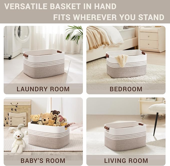 60L Large Laundry Basket with Leather Handles - Image 4