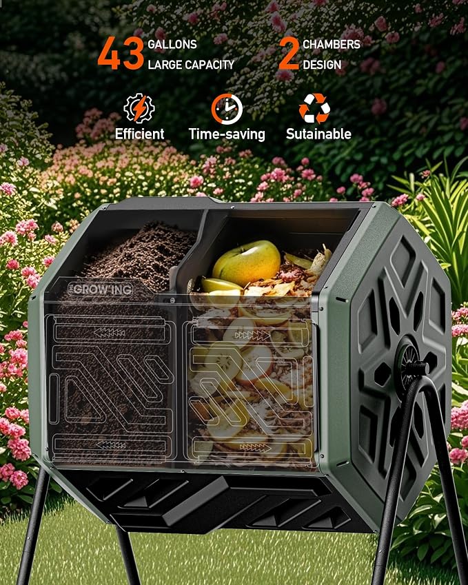 THEGROW'ING Updated 43 Gallon Compost Bin Outdoor, Fast Assemble Tumbling - Image 4