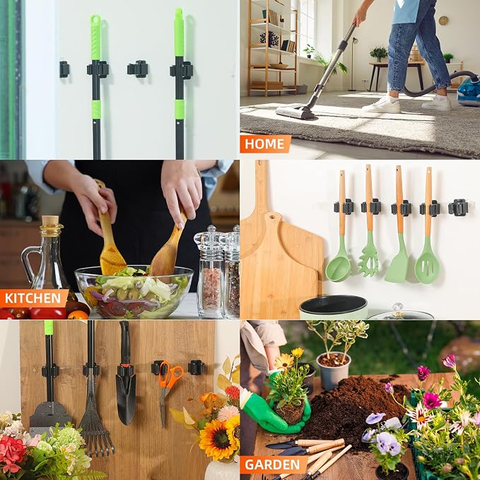 8 PCS Broom Holder Wall Mount, Upgraded Heavy Duty Mop and Broom Holder Wall - Image 7