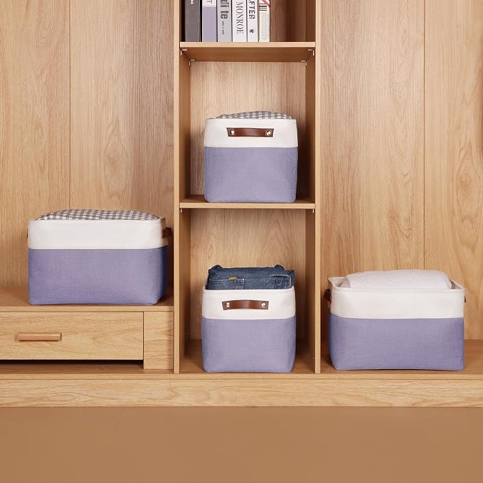 Univivi Large Fabric Storage Baskets Hard Bottom Organizer Bins - Image 2