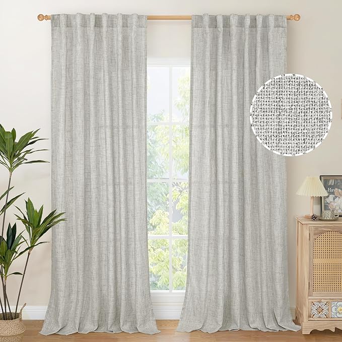 YoungsTex Light Grey Linen Curtains 95 Inches Long by YoungsTex