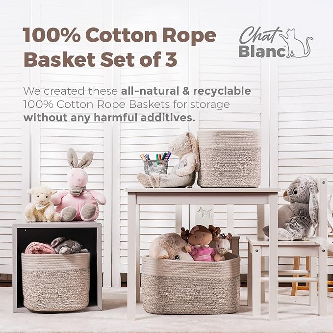 CHAT BLANC Cotton Rope Baskets for Organizing | 15”x10”x9” Storage Baskets for - Image 3