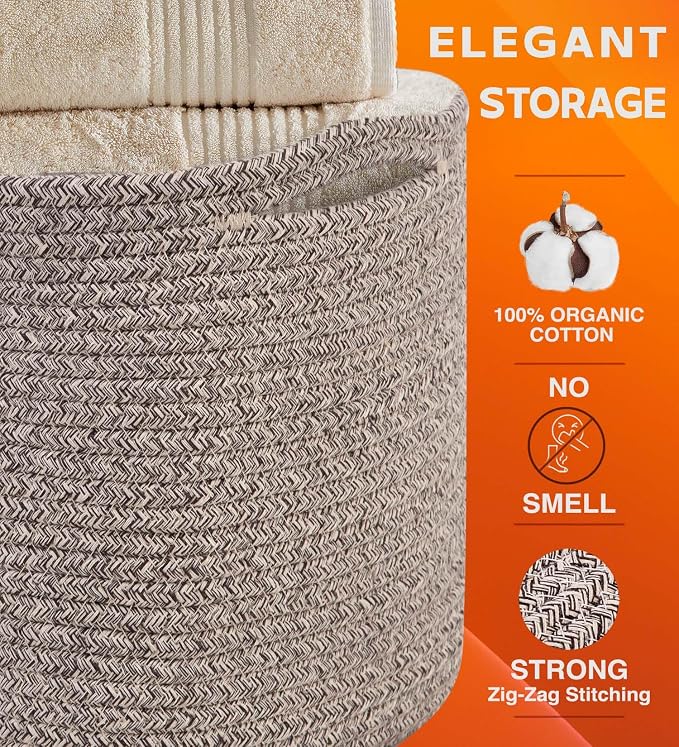 CHAT BLANC Cotton Rope Baskets for Organizing | Storage Baskets for Shelves | - Image 2