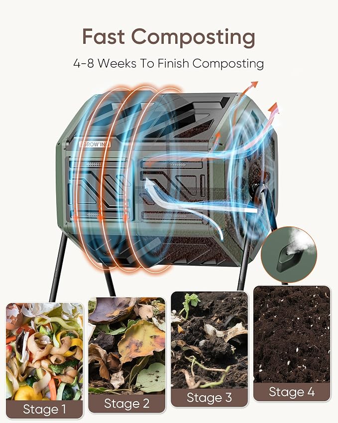 THEGROW'ING Updated 43 Gallon Compost Bin Outdoor, Fast Assemble Tumbling - Image 5