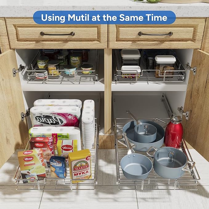 ROOMTEC Pull Out Cabinet Organizer, 1 Tier Black, Kitchen Cabinet Organizers - Image 6