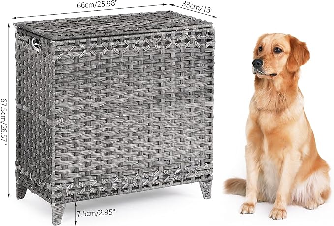 Laundry Hamper with 3 Removable Liner Bags; 132L Handwoven Rattan Laundry - Image 7