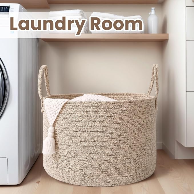 Woven Blanket Basket, 65L Large Rope Storage Bin - Image 7