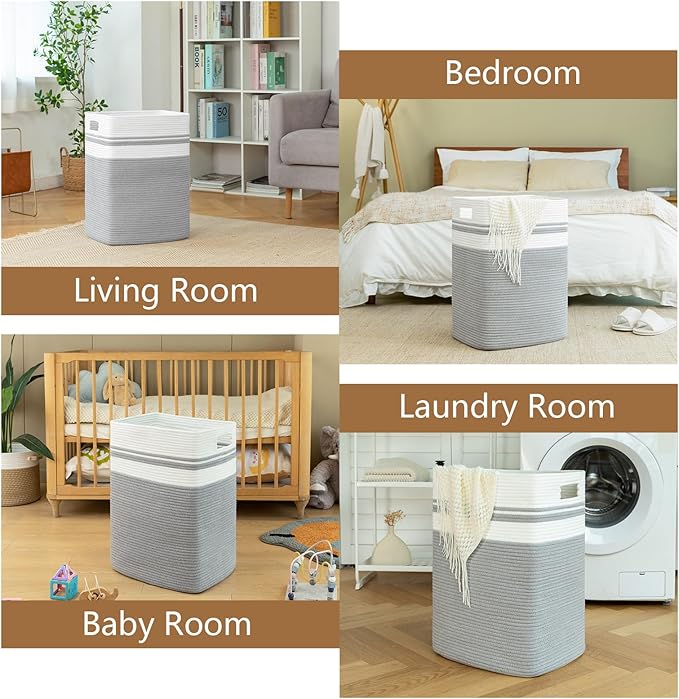 OIAHOMY Laundry Hamper, Tall Cotton Decorative Blanket Storage Basket - Image 6