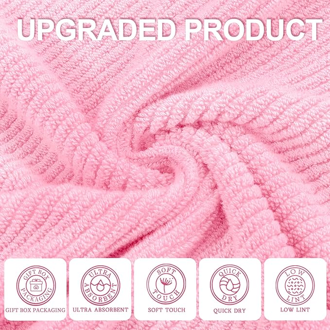 Pink Towels - 100% Cotton, Quick Dry, Lightweight, Towel Set of 6, 2 Large Bath - Image 2