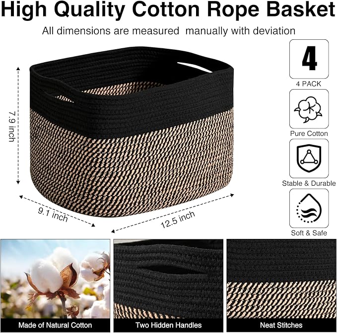 Storage Baskets for Shelves Organizing, Woven Cotton Rope Baskets for Storage - Image 3