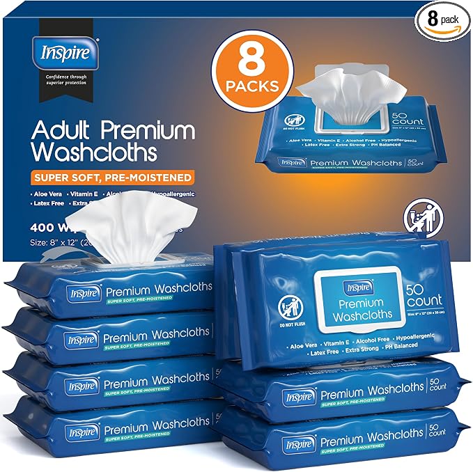 Inspire Adult Wet Wipes, Wash Cloths, Incontinence & Cleansing by Inspire
