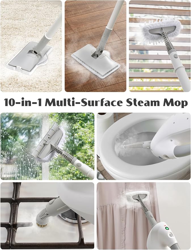 10-in-1 Steam Mop with Detachable Handheld Steamer, 10s Heat-Up, 2-Level Control - Image 8