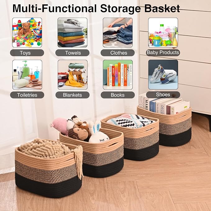Storage Baskets for Shelves Organizing, Woven Cotton Rope Baskets for Storage - Image 4