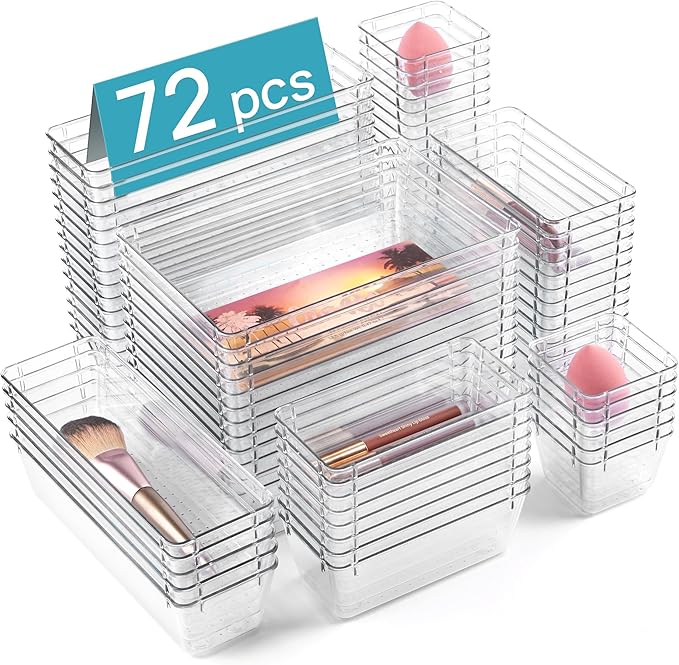 Vtopmart 72 PCS Clear Plastic Drawer Organizers Set, 4-Size Versatile Bathroom by Vtopmart