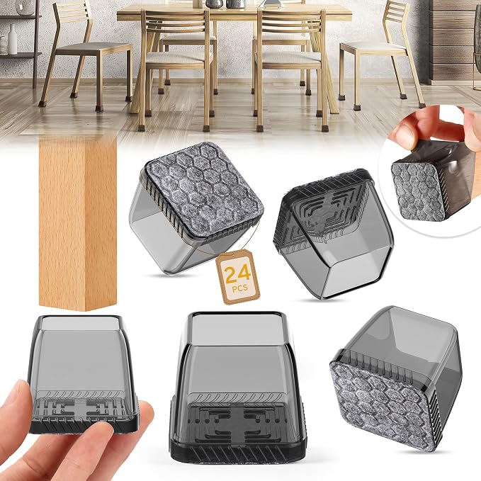24PCS Square Chair Leg Floor Protectors, Furniture Sliders, Chair Leg Protectors by Indemo