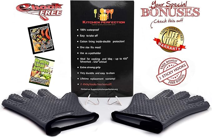 KITCHEN PERFECTION Silicone Smoker Oven Gloves -Extreme Heat Resistant BBQ - Image 2