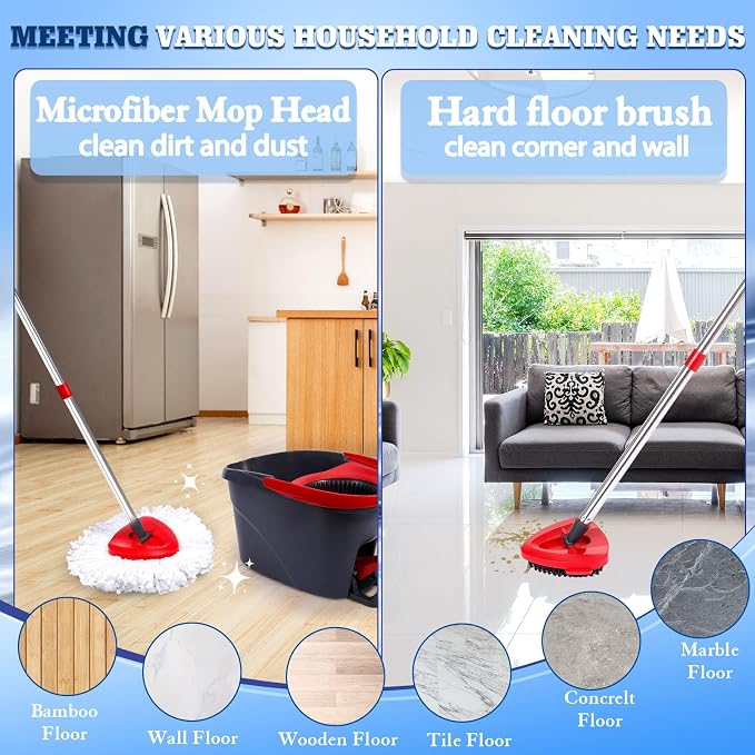 2 Pcs Mop Scrub Brush Head and 1 Mop Base Part Part Replacement Compatible - Image 2