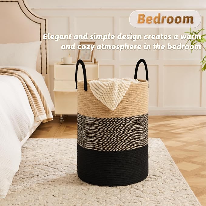 Laundry Basket, Woven Cotton Rope Laundry Hamper, 60L - Image 4