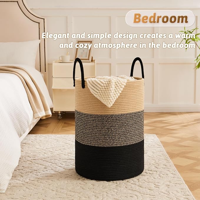 Laundry Basket, Woven Cotton Rope Laundry Hamper, 100L - Image 4