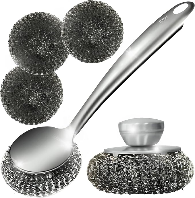 Steel Wool Scrubber Dish Brush Set by LUMAI