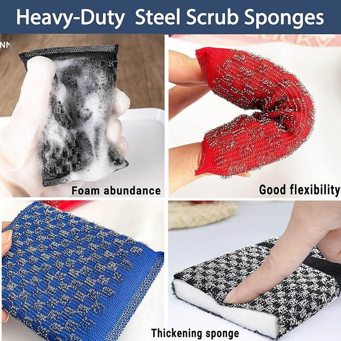 Steel Wool Scrubbers Dish Kitchen Sponges Heavy-Duty Kitchen Steel Scrub Sponges - Image 3
