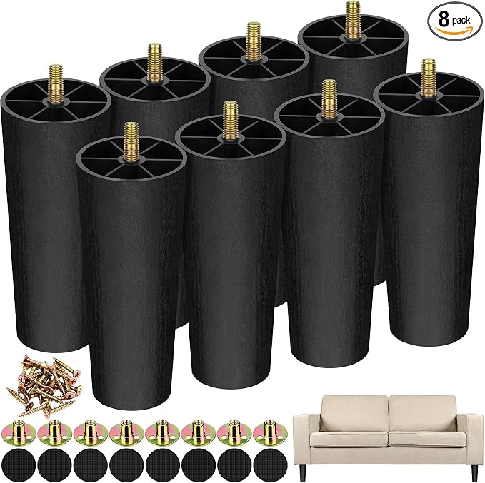 TURSTIN 8 Pack 6 Inch Plastic Furniture Legs by TURSTIN