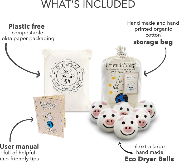Friendsheep Wool Dryer Balls 6 Pack XL Organic Premium Reusable Cruelty Free - Image 4