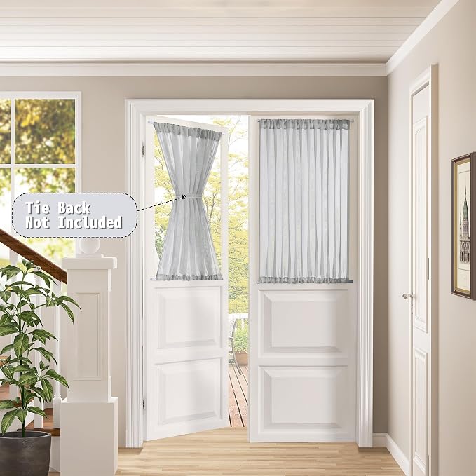 Tollpiz Sheer Door Curtains Closet Linen Textured Curtain Sheers Doorway Light - Image 2