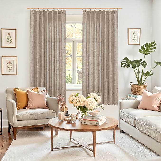 YoungsTex Oatmeal Linen Semi Sheer Curtains 63 Inch Length - Image 2