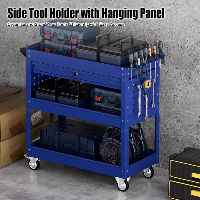 3 Tier Heavy Duty Tool Cart, Mechanic Metal Rolling Tool Carts Work Cart - Image 4