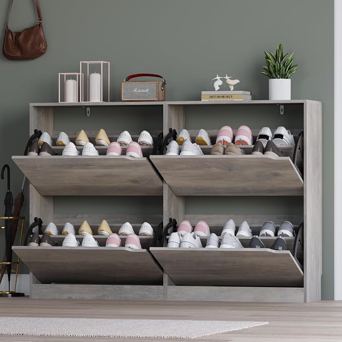 Shoe Cabinet with 4 Flip Drawers, Narrow Hidden Shoe Storage Cabinet, Slim - Image 7