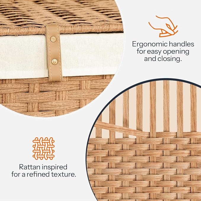 HOOBRO Storage Basket with Lid, 42.3 Gallon Wicker Basket, Handwoven Blanket - Image 6