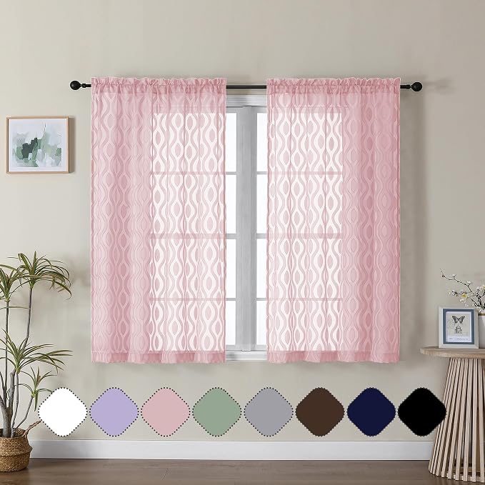 Aiyufeng Sheer Pink Curtain 45 Inch Length 2 Panels Set, Farmhouse Clip by Aiyufeng