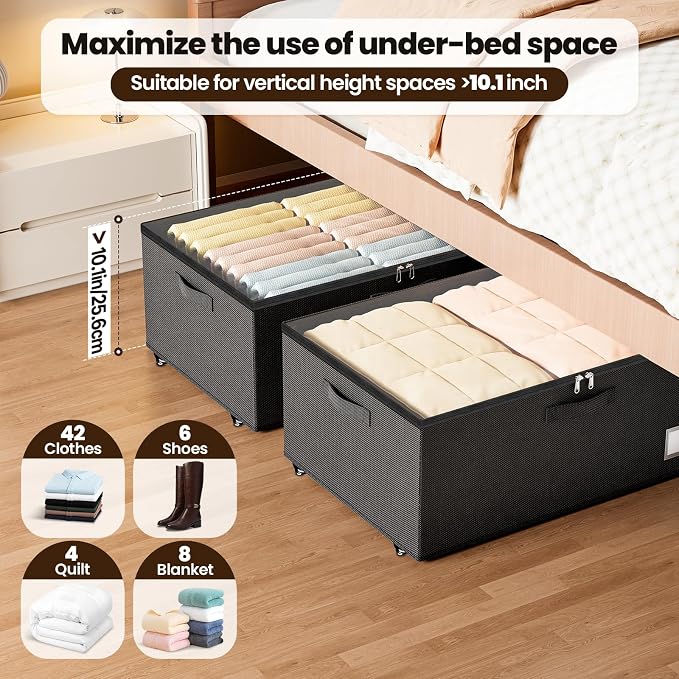 Underbed Storage with Wheels, 2 Pack Under Bed Storage Containers with Clear - Image 4