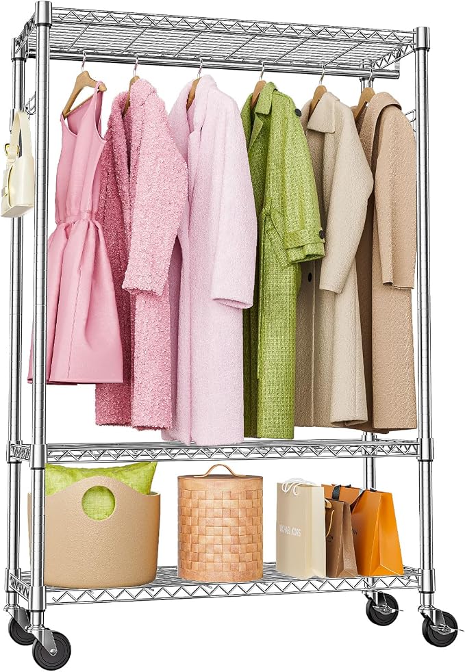 Heavy Duty Rolling Garment Rack 3 Tiers Adjustable Wire Shelving Clothes Rack by MEIGAOPLASTICANDMETALHKCOLIMITED