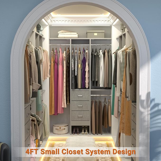 4FT Small Closet System with 3 Fabric Drawers, Flexible Built-In Clothes - Image 2