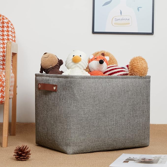 DULLEMELO Grey Storage Baskets for Organizing 2 Pack 16"x12"x12" Fabric Shelf - Image 3