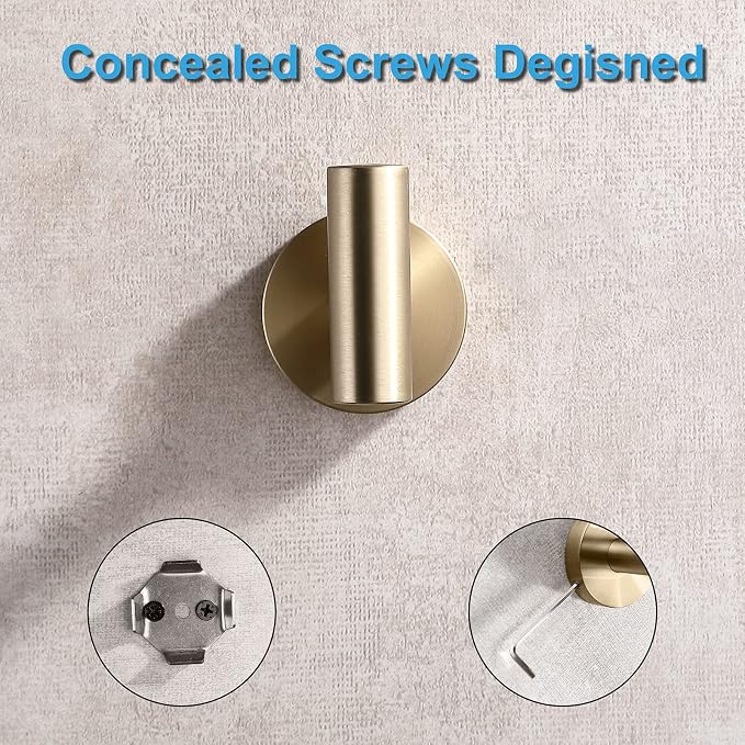 TASTOS Brushed Gold Bathroom Towel Coat Hook Stainless Steel, 2 Pack Robe - Image 6
